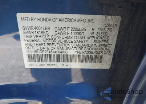 2018 Acura Ilx Special Edition z USA, uszkodzony, nr VIN 19UDE2F46JA004933